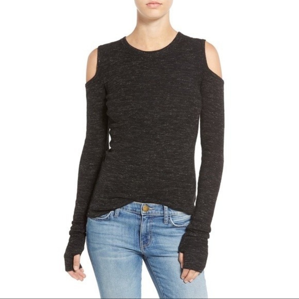 Current Elliott 1 US S The Melange Cutout Sweater  Black Wool blend  $228